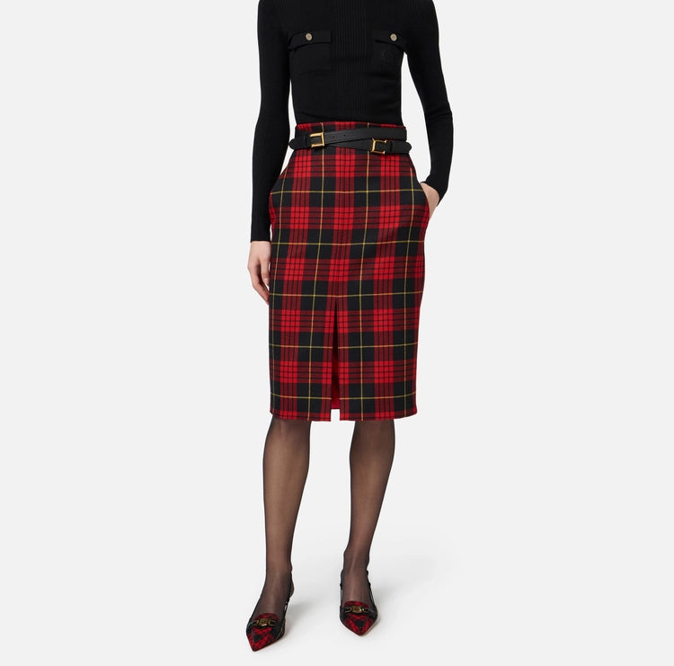 Gonna midi in lana tartan con cintura GO06547E2 Elisabetta Franchi