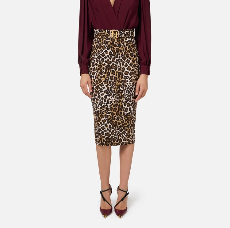 Gonna midi in crêpe animalier GO06947E2 Elisabetta Franchi