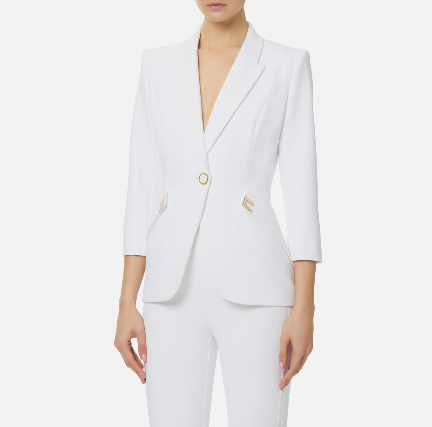 Giacca in doppio crêpe stretch con dettagli logo GI21561E2 Elisabetta Franchi