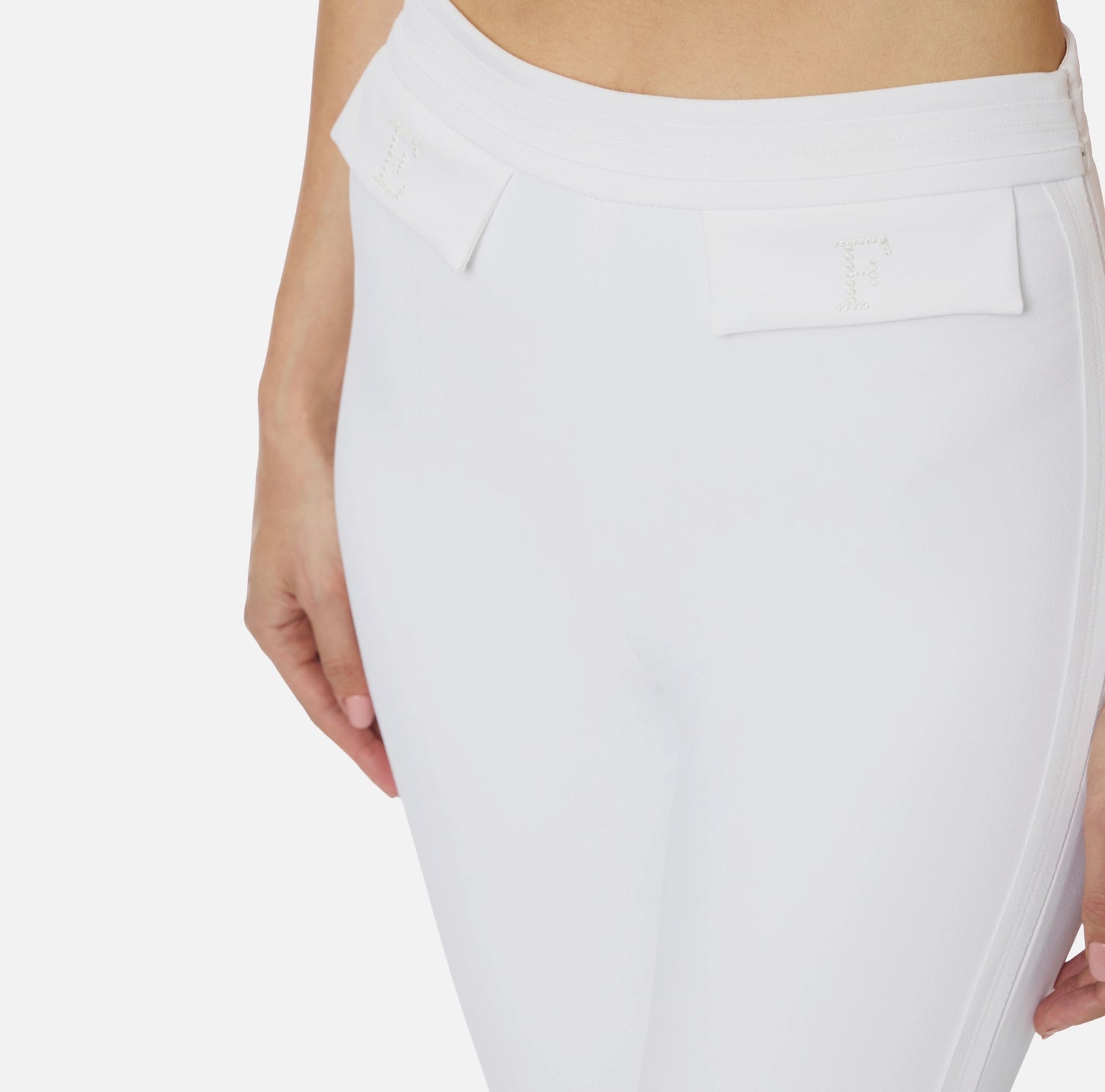 Pantaloni in doppio crêpe stretch con logo ricamato PA17061E2 Elisabetta Franchi