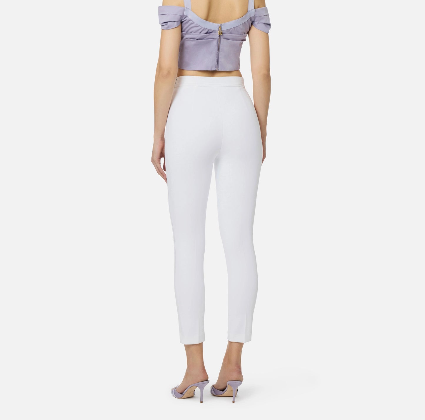 Pantaloni in doppio crêpe stretch con logo ricamato PA17061E2 Elisabetta Franchi