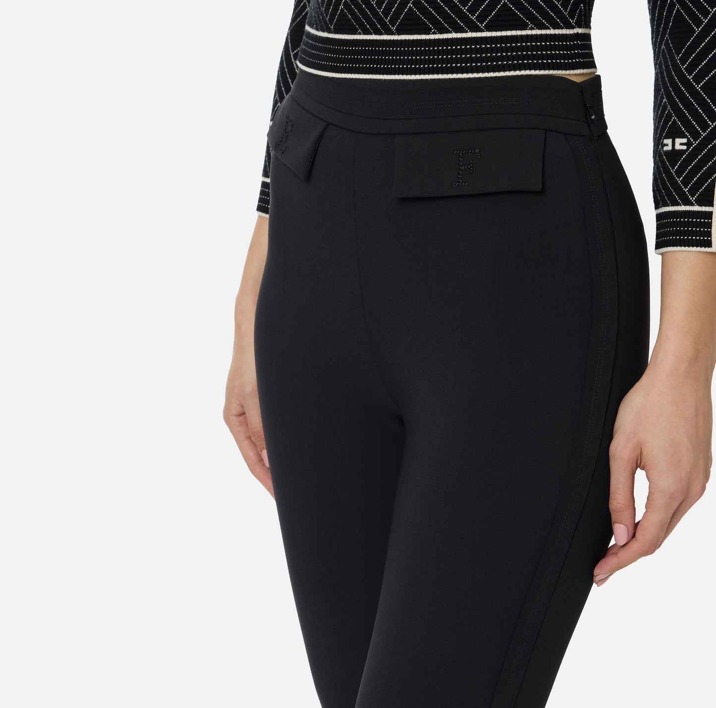 Pantaloni in doppio crêpe stretch con logo ricamato PA17061E2 Elisabetta Franchi
