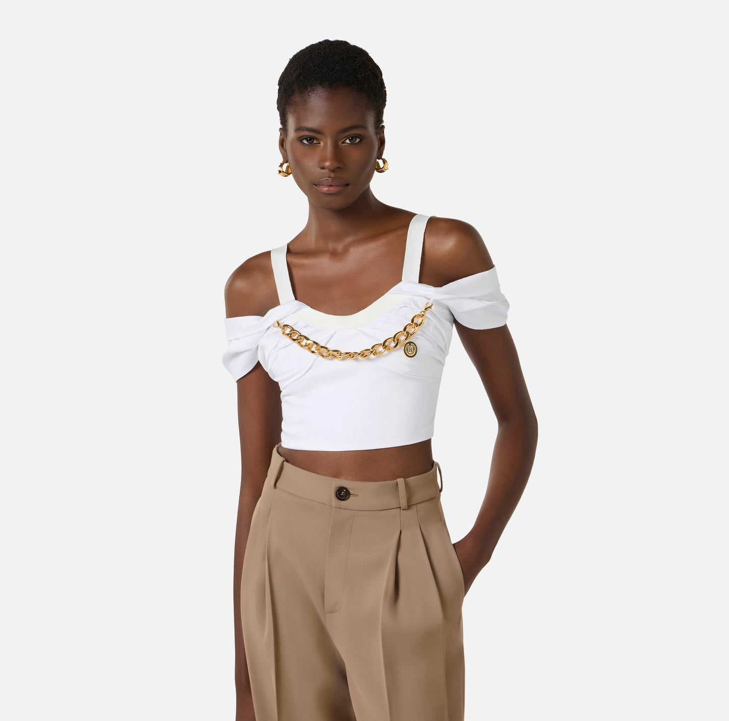 Top in cotone stretch con collana TO04861E2 Elisabetta Franchi