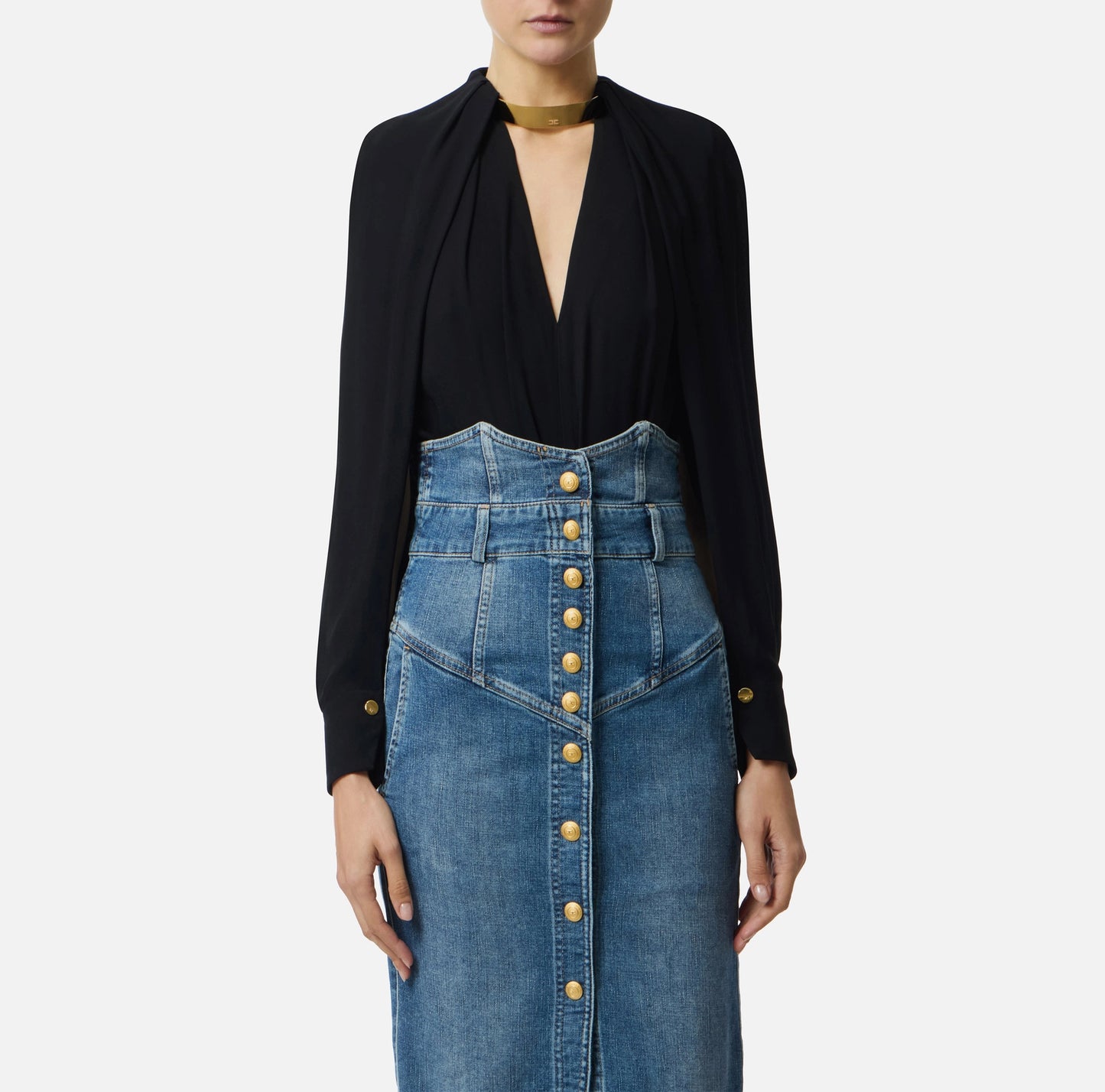 Blusa in georgette di viscosa con dettaglio gioiello CA12961E2 Elisabetta Franchi