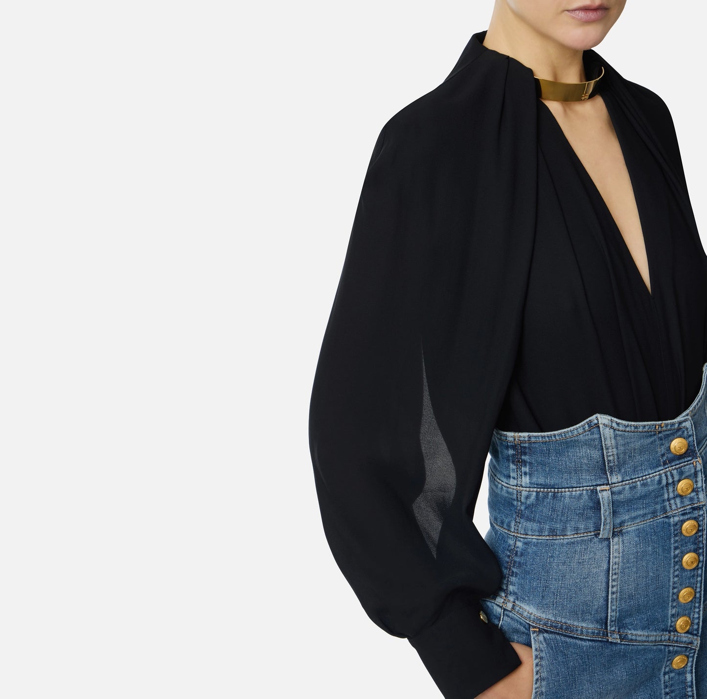 Blusa in georgette di viscosa con dettaglio gioiello CA12961E2 Elisabetta Franchi