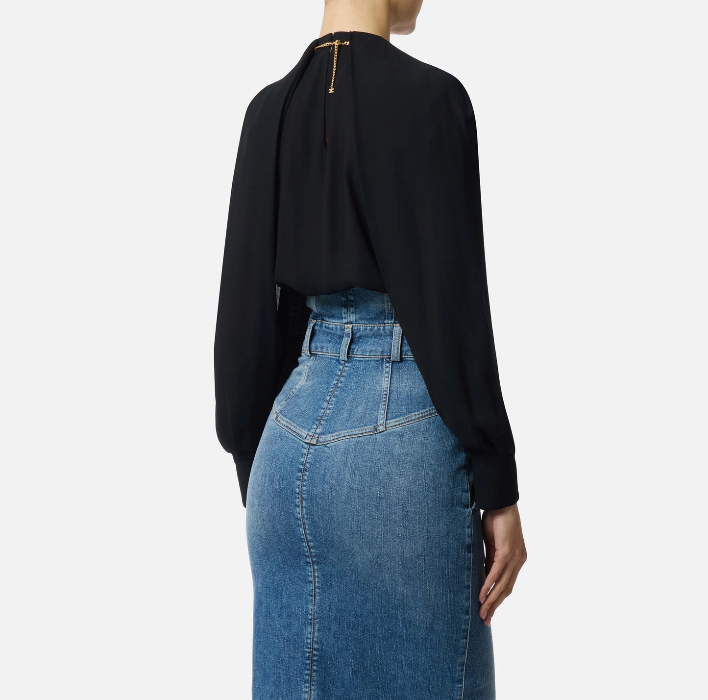 Blusa in georgette di viscosa con dettaglio gioiello CA12961E2 Elisabetta Franchi