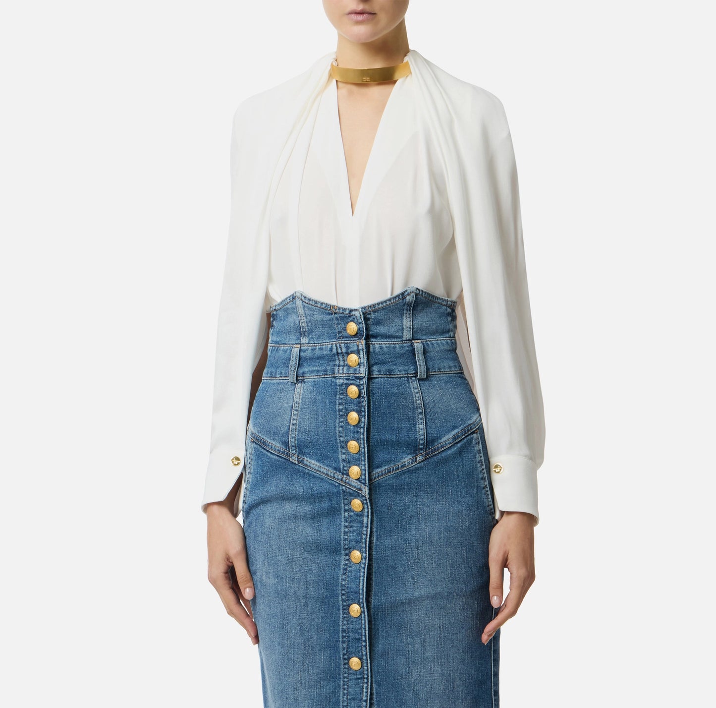 Blusa in georgette di viscosa con dettaglio gioiello CA12961E2 Elisabetta Franchi