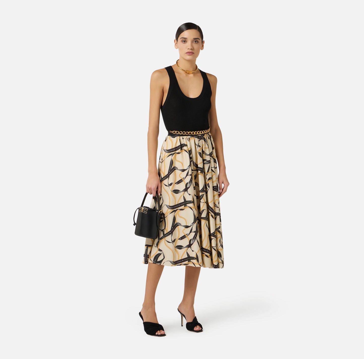Gonna in cotone con stampa nastri e catene GO15161E2 Elisabetta Franchi
