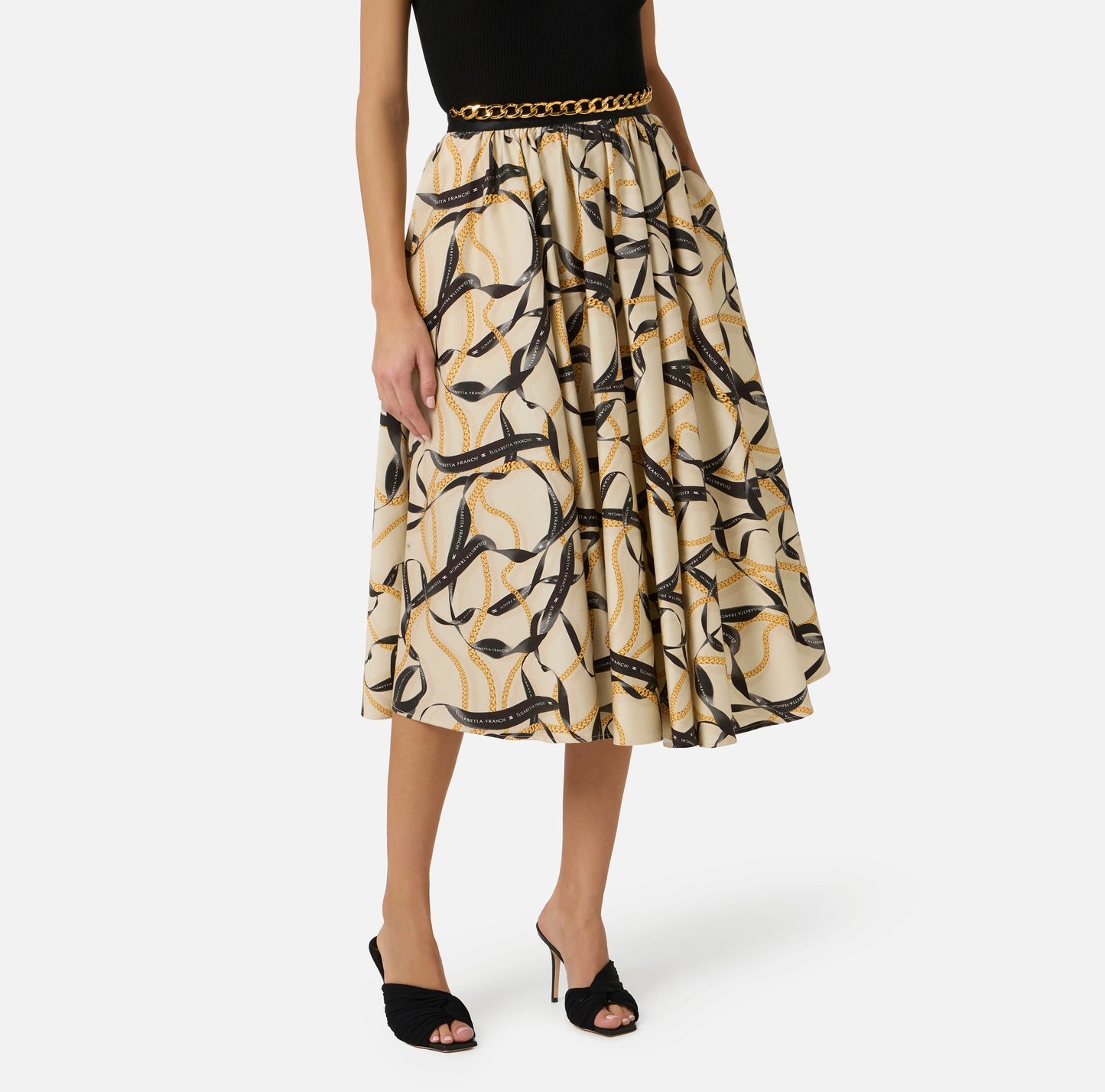 Gonna in cotone con stampa nastri e catene GO15161E2 Elisabetta Franchi