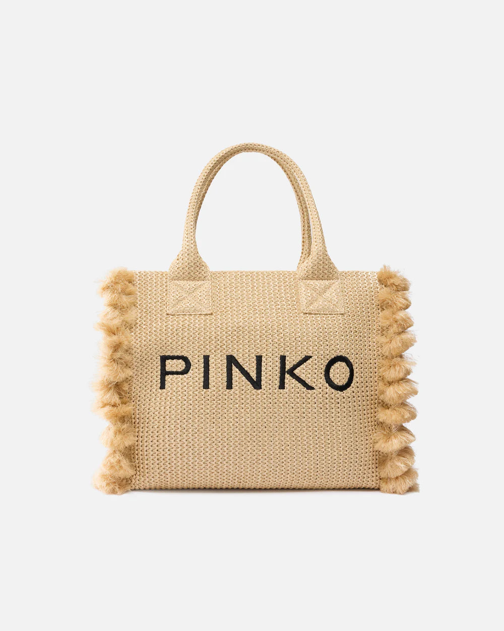 Borsa shopper media Beach in rafia con logo e nappine Pinko