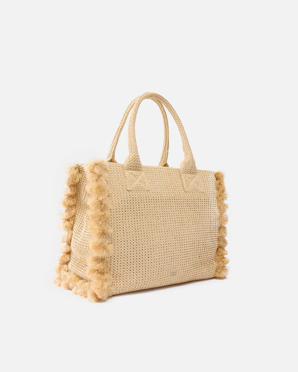 Borsa shopper media Beach in rafia con logo e nappine Pinko