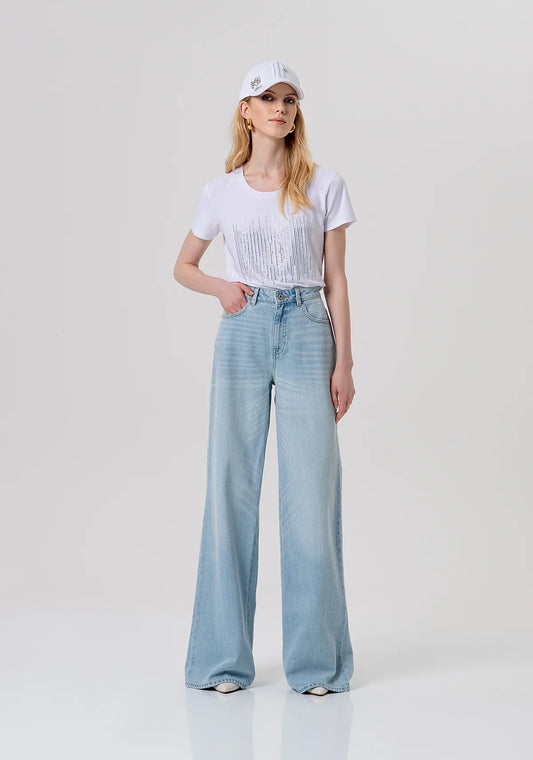 Jeans flare in denim con bleached Fracomina