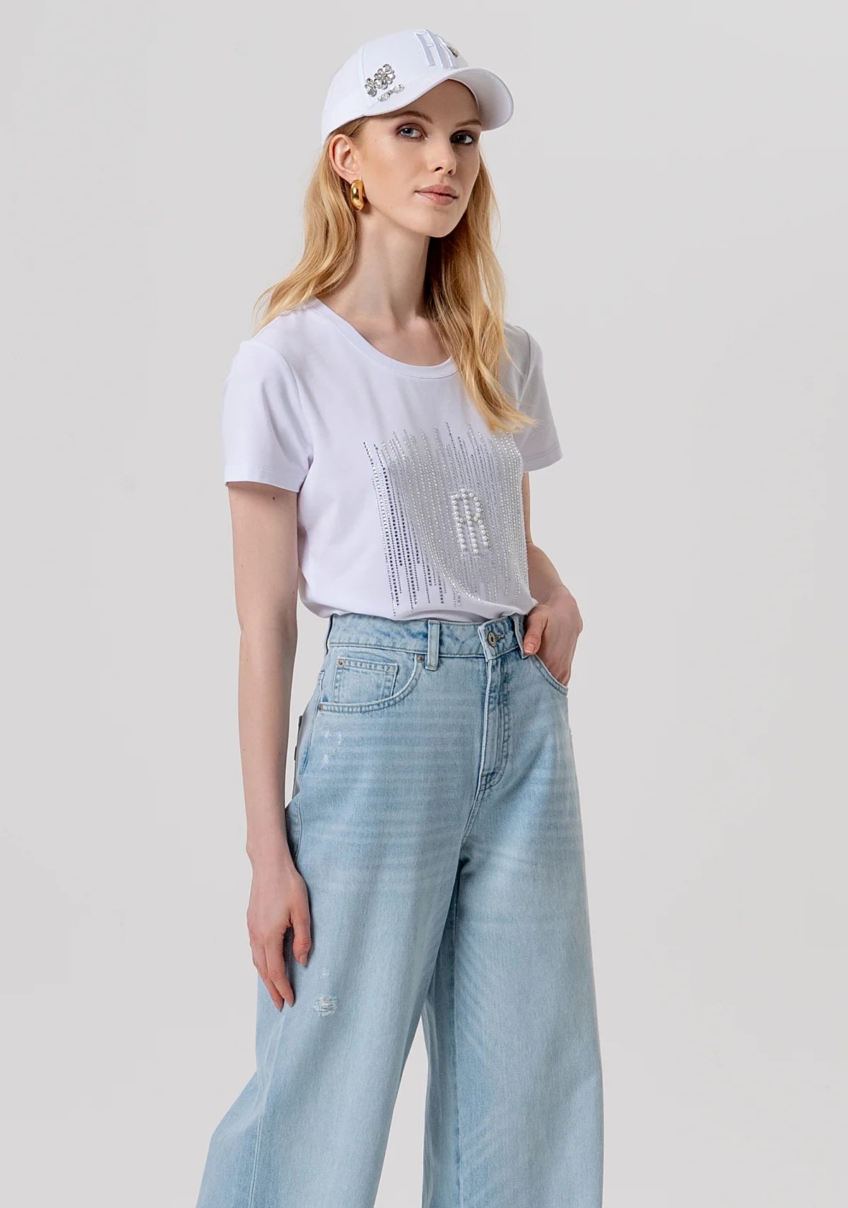 Jeans flare in denim con bleached Fracomina