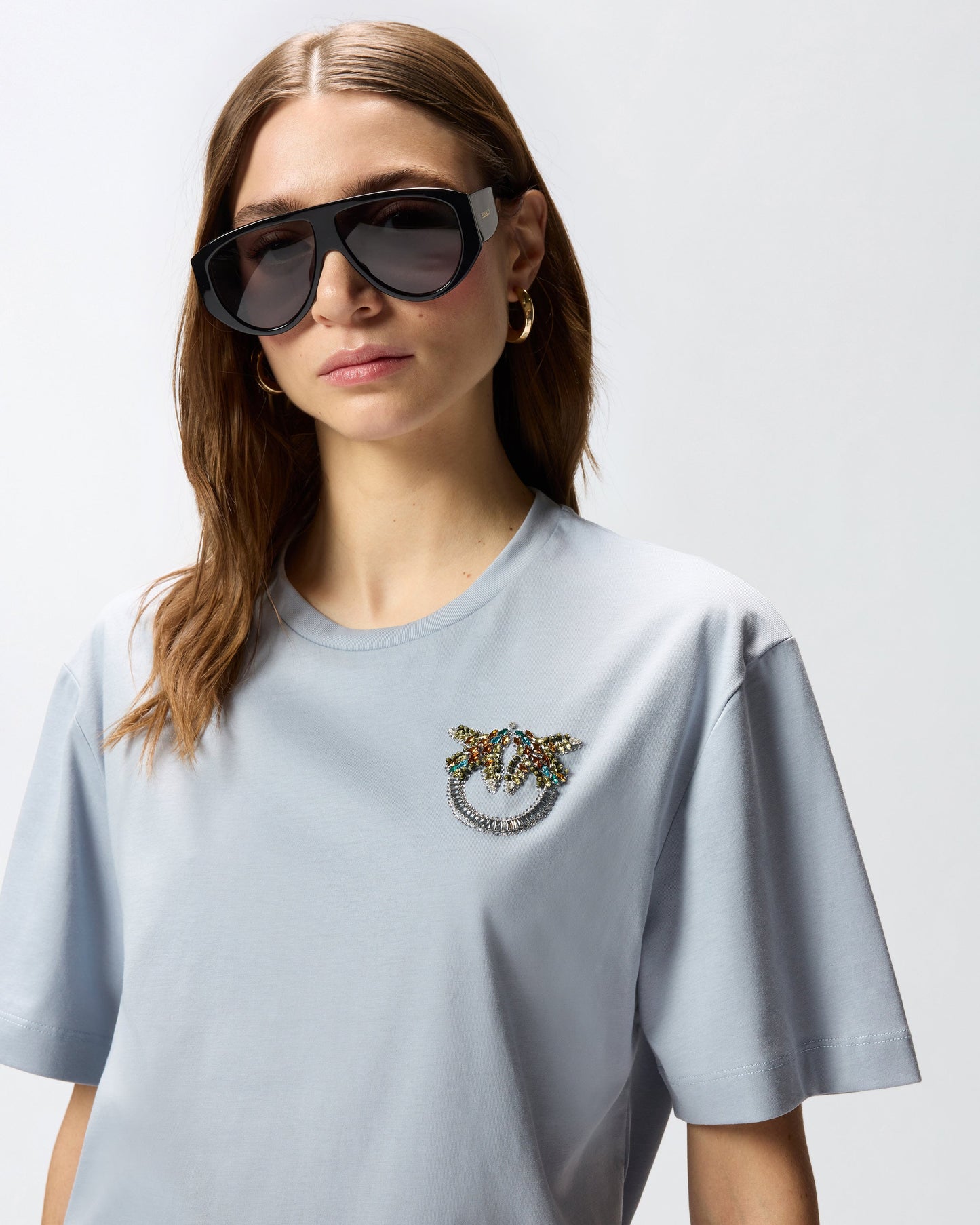 T-shirt con applicazione gioiello Love Birds Pinko