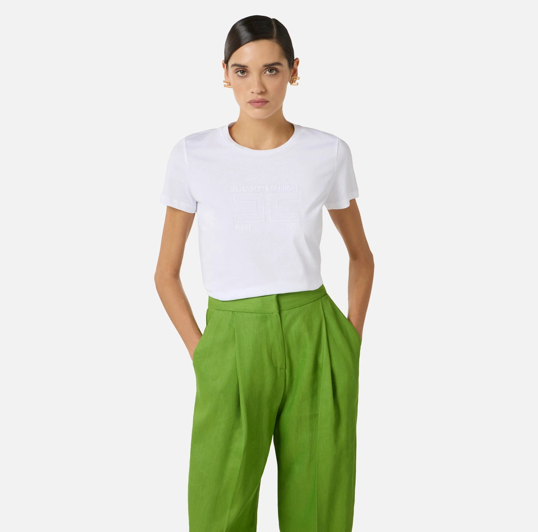 T-shirt in jersey con logo ricamato MA71G61E2 Elisabetta Franchi