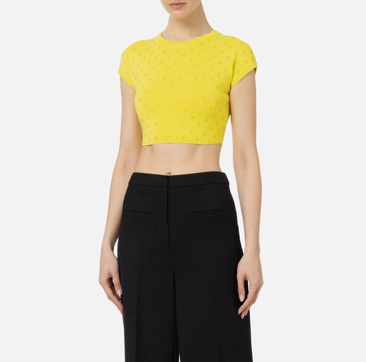 Top cropped in viscosa con lettering in strass Elisabetta Franchi