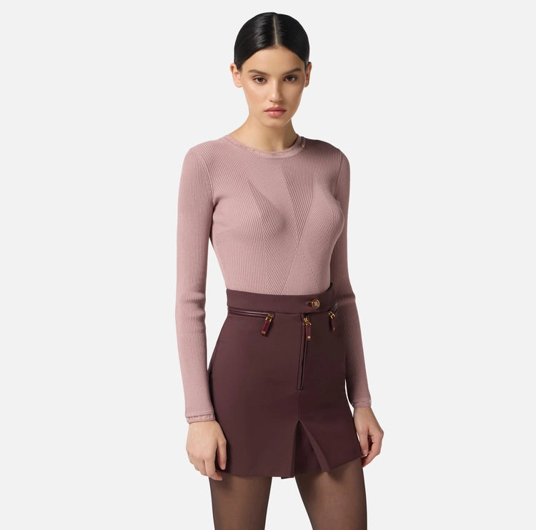 Maglia a costine con logo gioiello MK13B56E2 Elisabetta Franchi