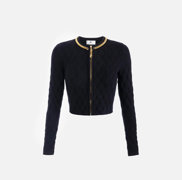 Cardigan in maglia a rombi con dettaglio gioiello MK29B56E2 Elisabetta Franchi