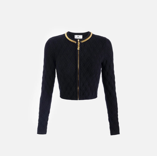 Cardigan in maglia a rombi con dettaglio gioiello MK29B56E2 Elisabetta Franchi
