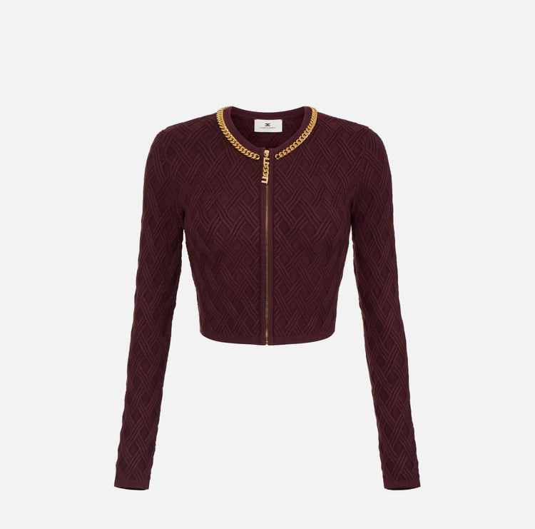 Cardigan in maglia a rombi con dettaglio gioiello MK29B56E2 Elisabetta Franchi