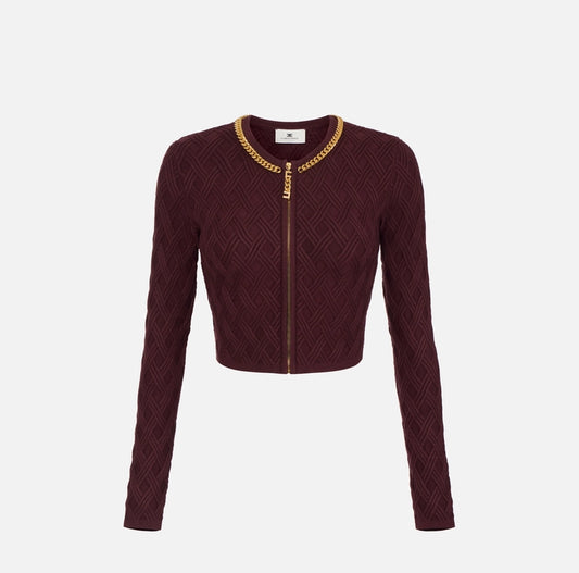 Cardigan in maglia a rombi con dettaglio gioiello MK29B56E2 Elisabetta Franchi