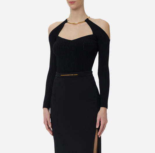 Top in maglia con dettaglio gioiello MK89S61E2 Elisabetta Franchi