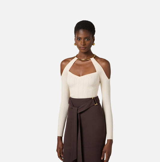 Top in maglia con dettaglio gioiello MK89S61E2 Elisabetta Franchi