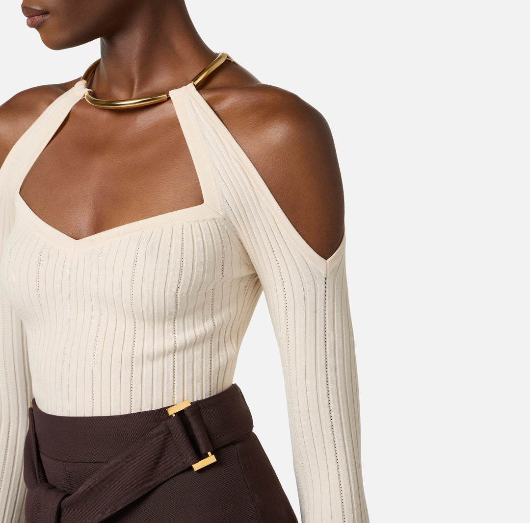 Top in maglia con dettaglio gioiello MK89S61E2 Elisabetta Franchi