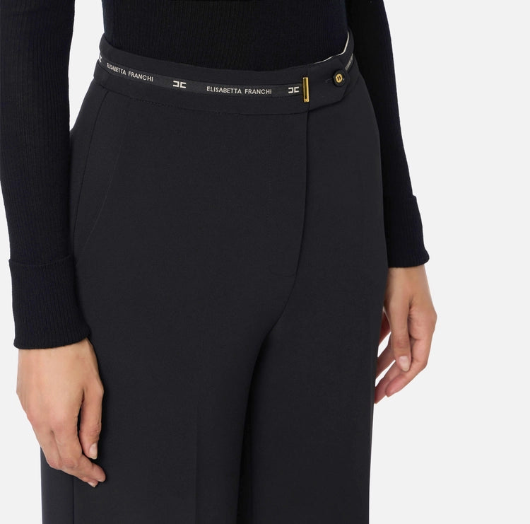 Pantaloni in crêpe leggero con nastro logo PA10356E2 Elisabetta Franchi