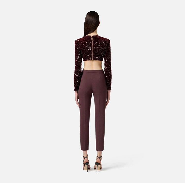 Pantaloni in doppio crêpe merlot PA12056E2 Elisabetta Franchi