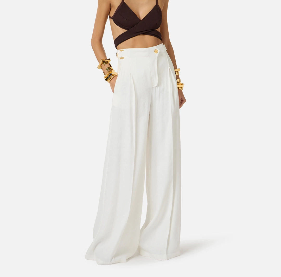 Pantaloni in misto lino con cinturini PA12762E2 Elisabetta Franchi