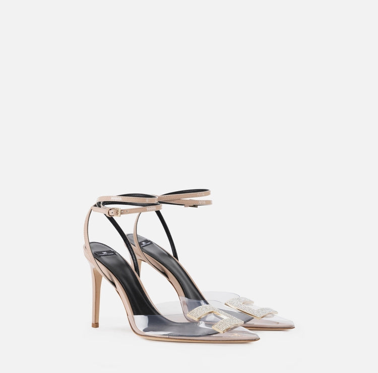 Slingback in vernice e PVC con logo strass Elisabetta Franchi