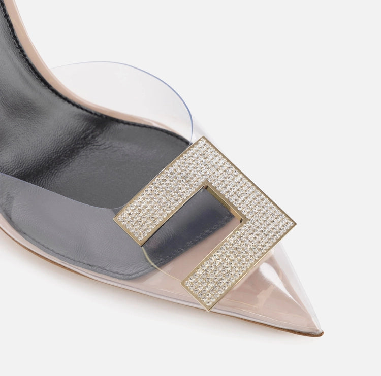 Slingback in vernice e PVC con logo strass Elisabetta Franchi