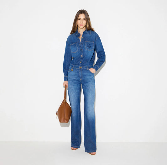 Tuta in denim con lucchetto gioiello TJ01D66E2 Elisabetta Franchi