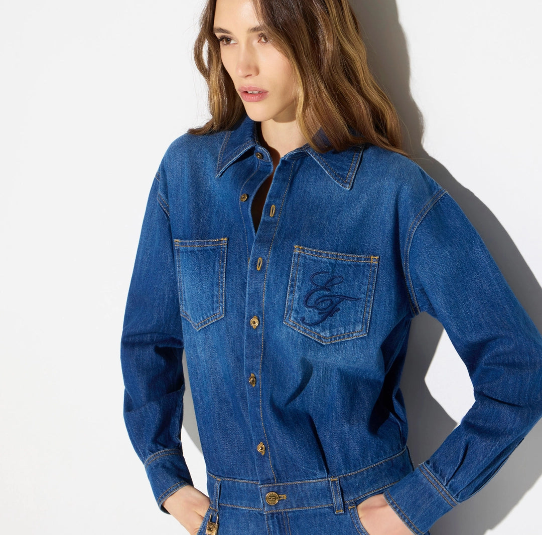 Tuta in denim con lucchetto gioiello TJ01D66E2 Elisabetta Franchi