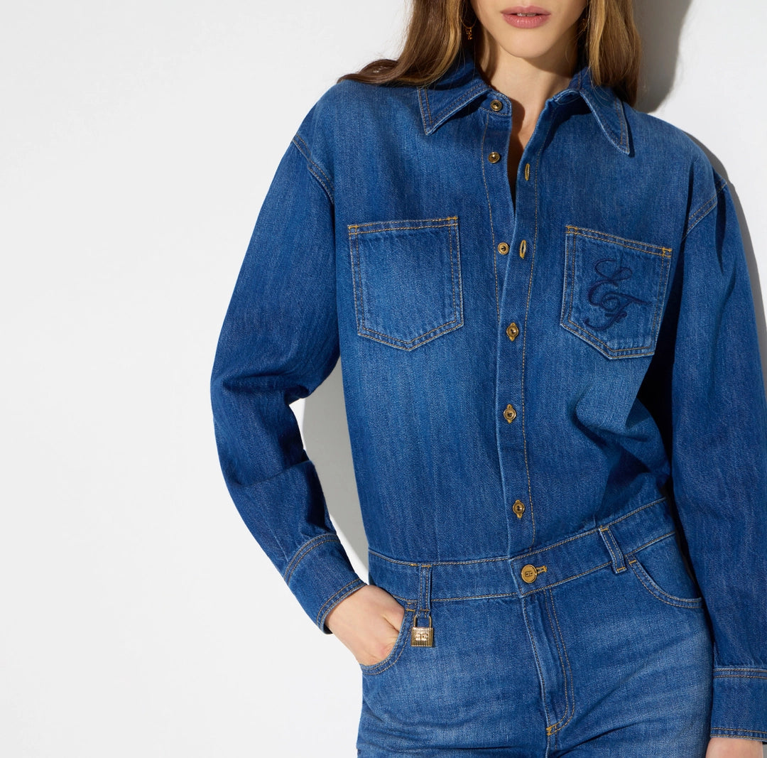 Tuta in denim con lucchetto gioiello TJ01D66E2 Elisabetta Franchi