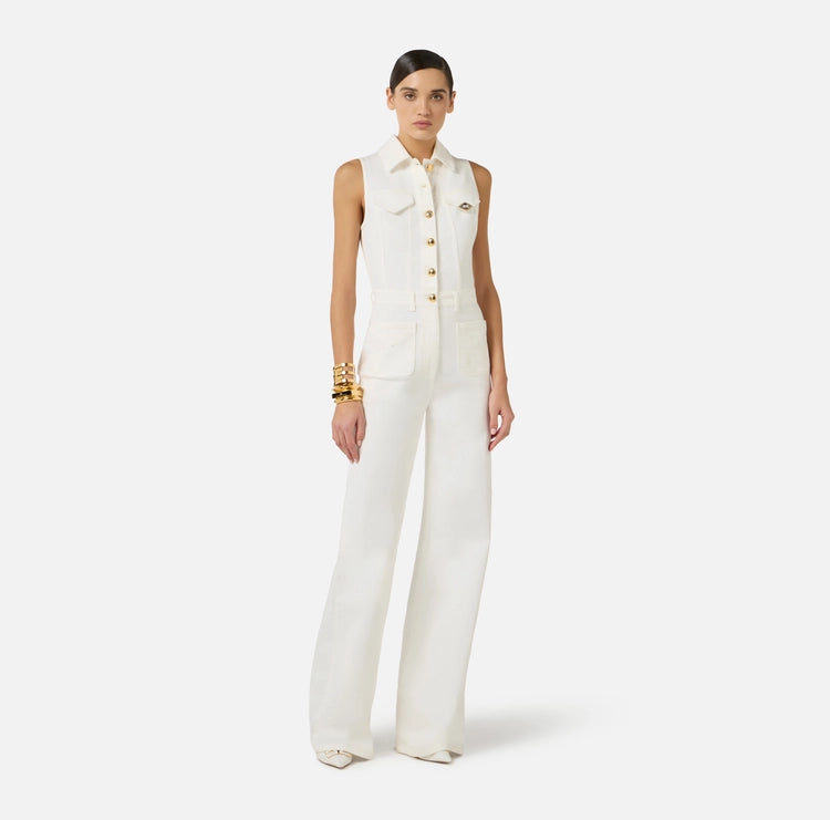 Tuta in denim con dettaglio logo TJ45N61E2 Elisabetta Franchi