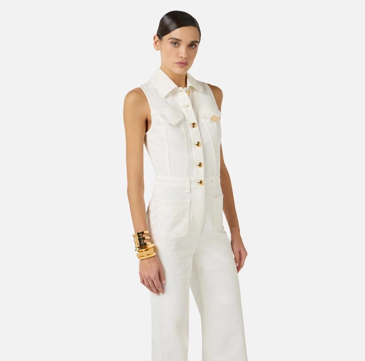 Tuta in denim con dettaglio logo TJ45N61E2 Elisabetta Franchi