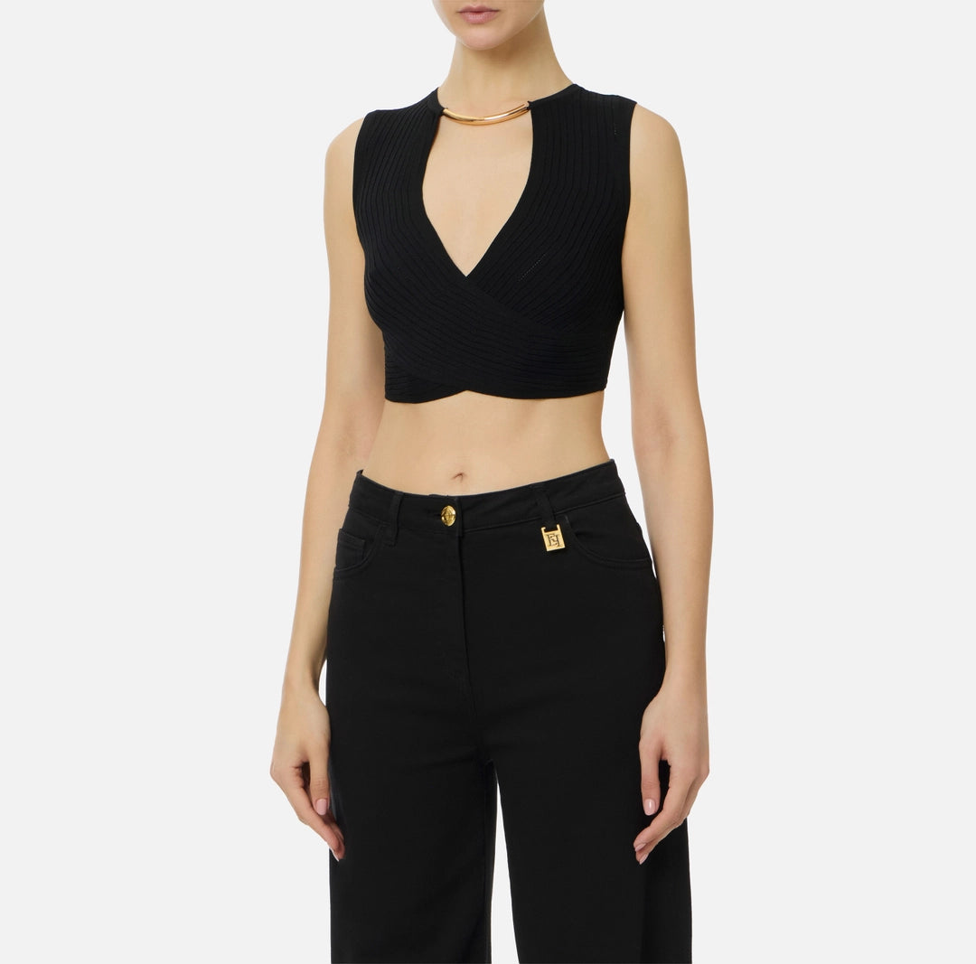 Top in maglia con dettaglio gioiello TK76S61E2 Elisabetta Franchi