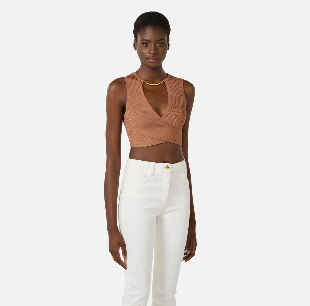 Top in maglia con dettaglio gioiello TK76S61E2 Elisabetta Franchi