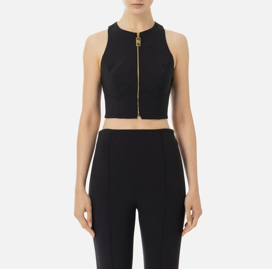 Top cropped in doppio crêpe con zip TO00346E2 Elisabetta Franchi