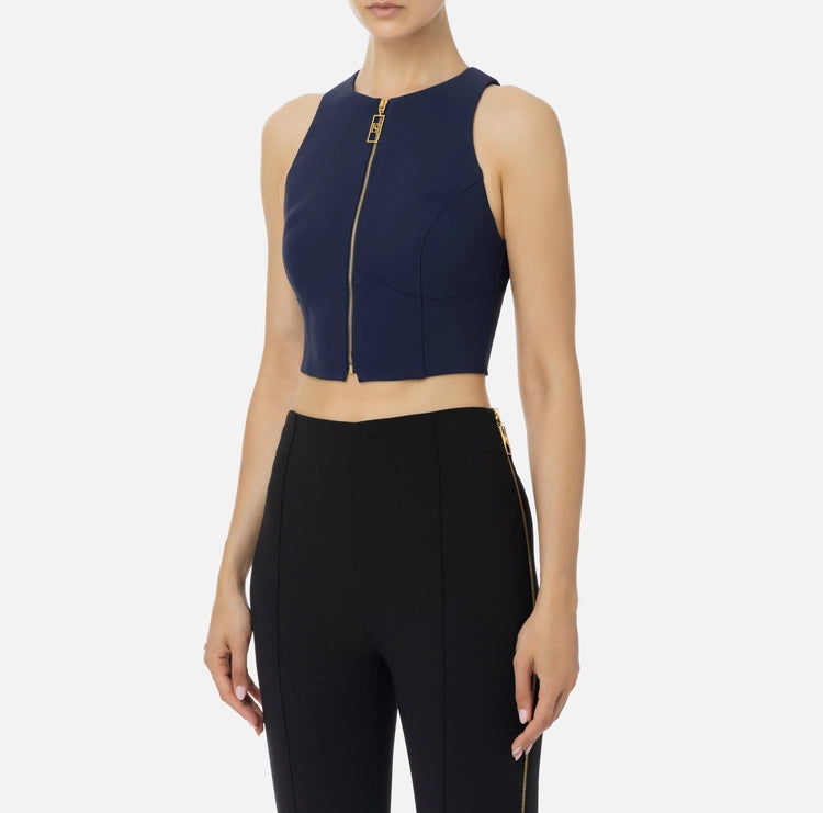 Top cropped in doppio crêpe con zip TO00346E2 Elisabetta Franchi