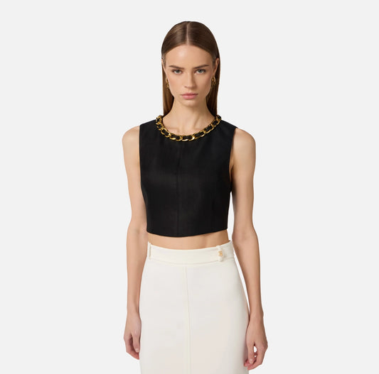 Top in misto lino con catena gioiello TO06062E2 Elisabetta Franchi