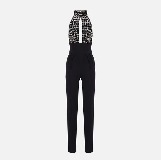 Tuta in tulle e crêpe con ricami cocco TU06257E2 Elisabetta Franchi