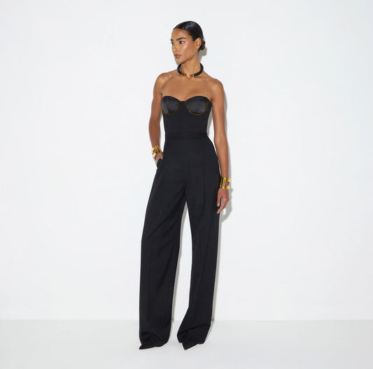 Tuta in gabardina con coppe gioiello TU07567E2 Elisabetta Franchi